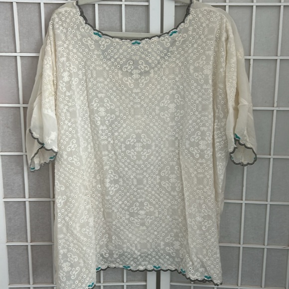 Sheer! Johnny Was Elegant White Embroidered Women's Top - Picture 5 of 7